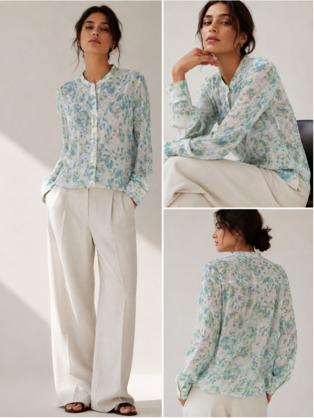 Babaton Abstract Floral Chiffon Blouse Shirt Small Sheer Watercolor Aritzia Top